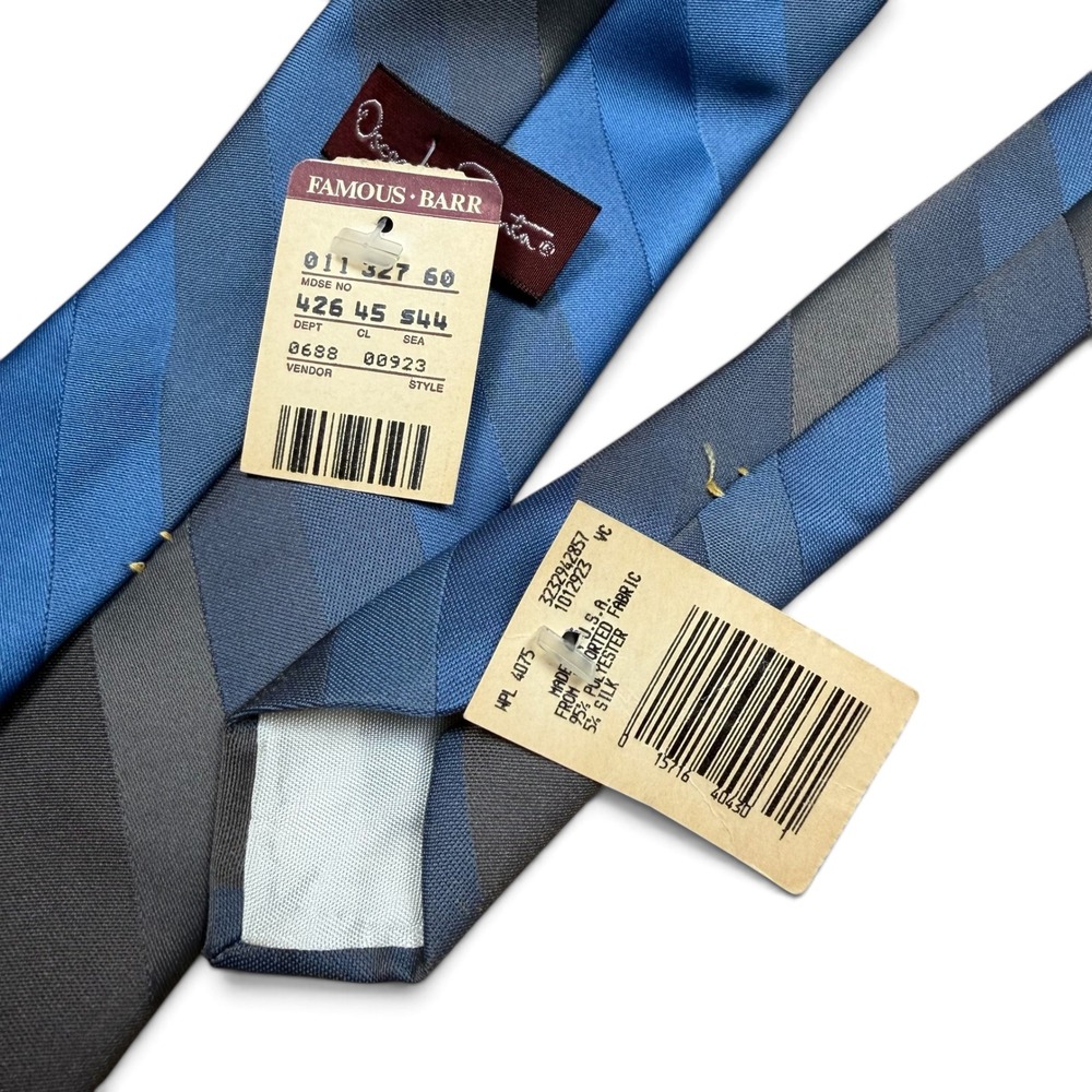 Oscar de la Renta Mens Blue Grey Diagonal Striped Silk Blend Tie Famous-Barr NWT - Picture 3 of 7